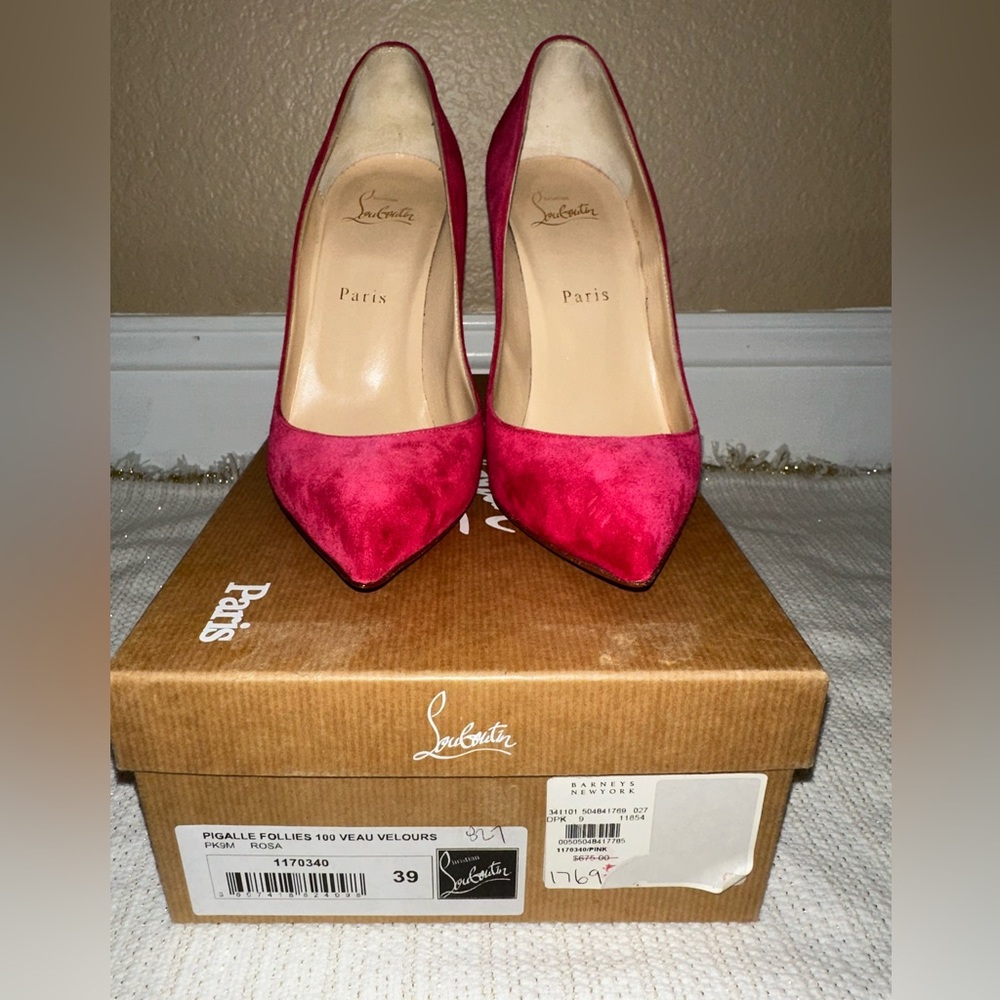 Christian Louboutin Pigalle Follies 100 Veau Veloirs Rosa Pink Suede Brand New